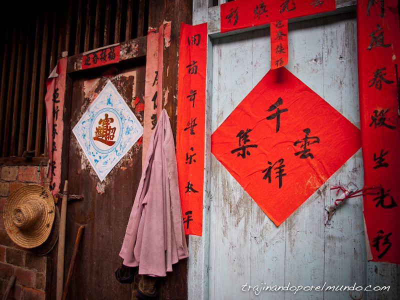 china, decorativo, carteles, pueblo